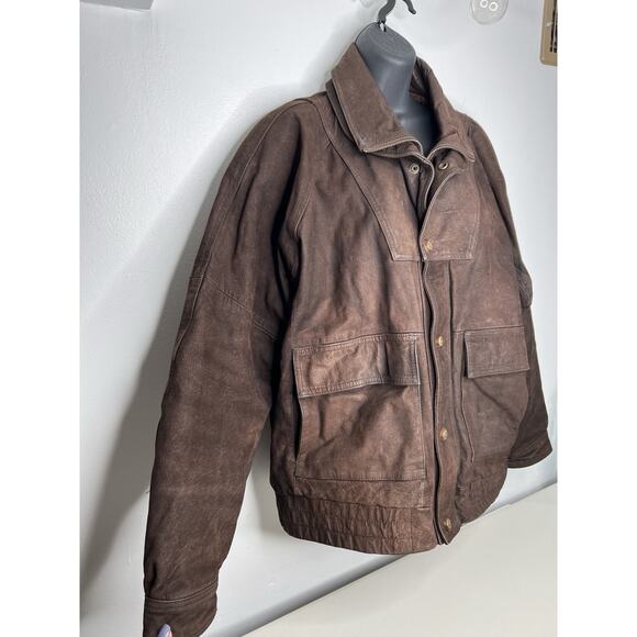 Vintage Weekends Brown Leather Bomber Aviator Jacket Coat Mens Large - Picture 3 of 13